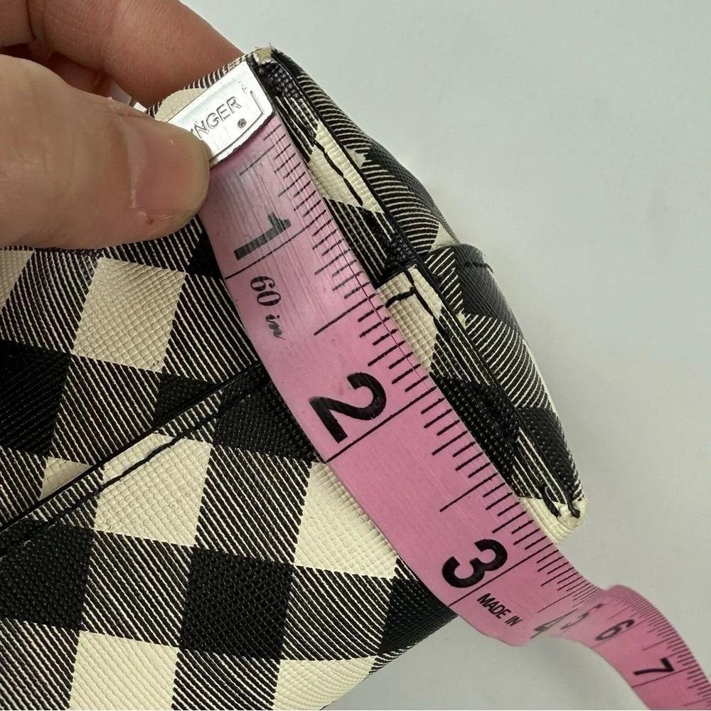Talbots Cosmetic Makeup Bag Womens Black Cream Gingham Scallop Zipper Travel